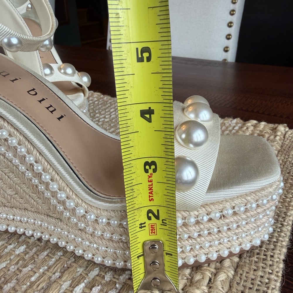 Gianni Bini Ivory Pearl-Embellished Wedge Sandals - Picture 6 of 6